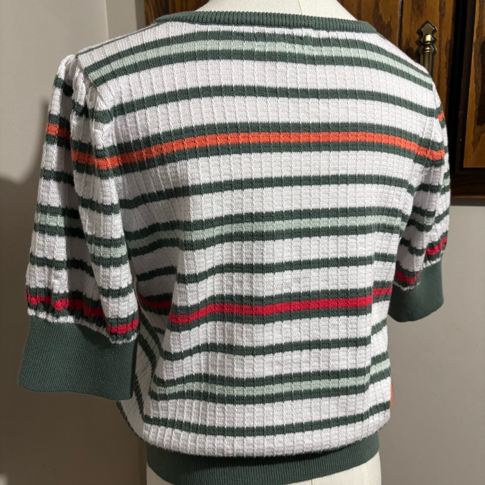 Vintage Striped Knit Short Sleeve Sweater Size Medium Liz Claiborne - Picture 6 of 7